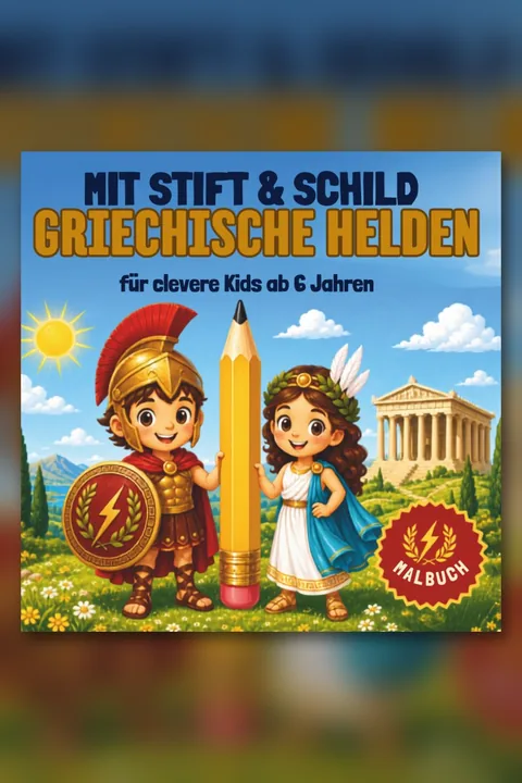Buchcover von „Mit Stift und Schild“: Griechische Helden für clevere Kids: Das Ausmalbuch zur griechischen Mythologie